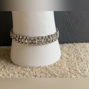 Tennis bracelet silver tone rhinestone vintage